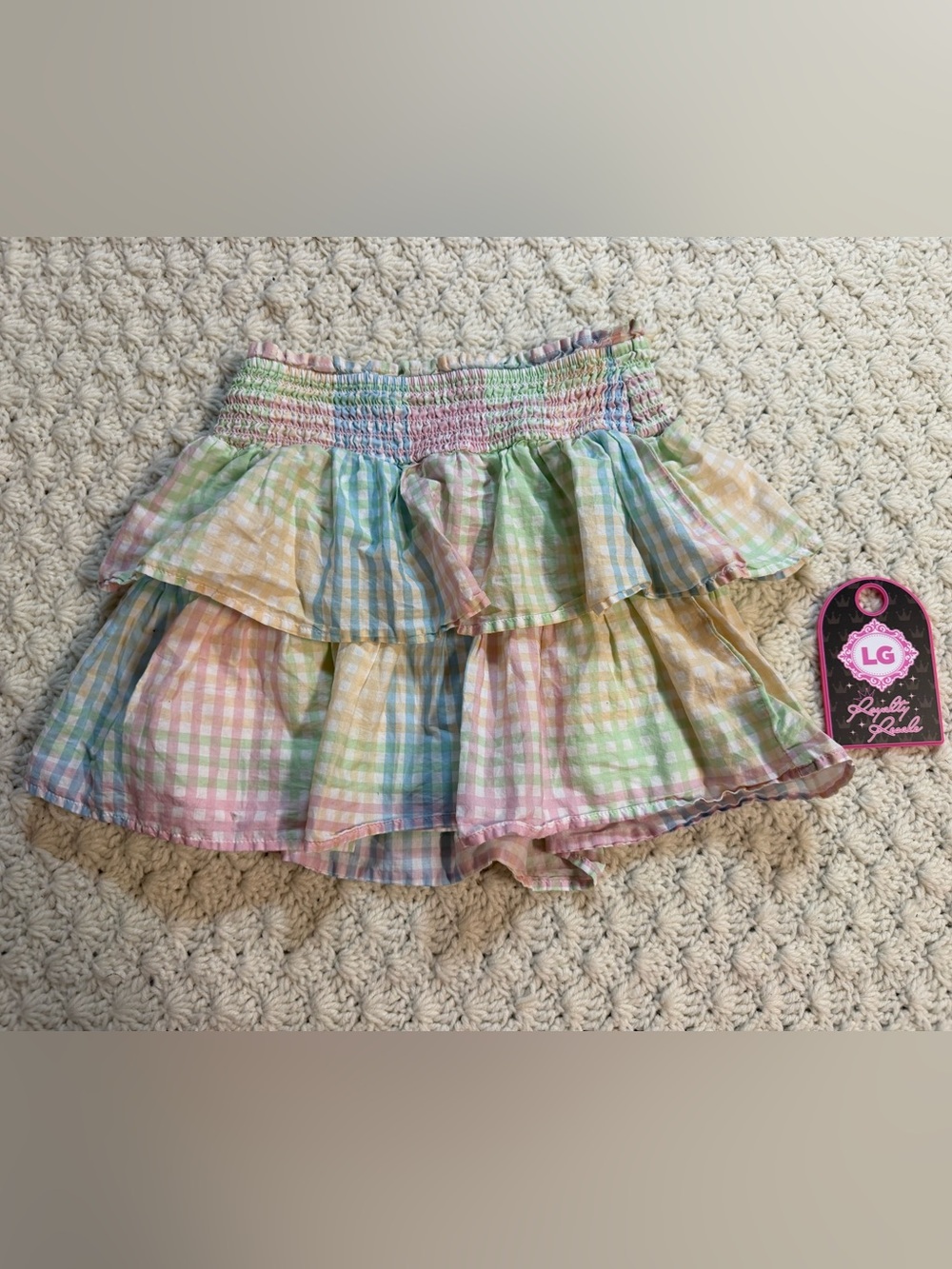 art class Pastel Gingham Tiered Skort in Pink Blue Green Yellow